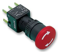 APEM A01ES+A0154B Emergency Stop Switch, DPST-NC, On-(Off), Quick Connect, Solder, 1.5 A, 250 V, 12 V