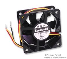 SANYO DENKI 9S0612F4011 DC Axial Fan, 12 V, Square, 60 mm, 25 mm, Ball Bearing, 17.3 CFM