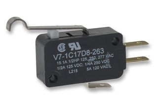 HONEYWELL V7-1C17D8-263 Microswitch, Miniature, Simulated Roller Lever, SPDT, Quick Connect, 15 A, 250 V