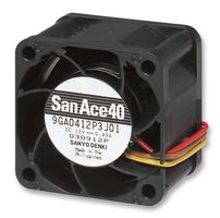 SANYO DENKI 9GA0412P3J01 DC Axial Fan, 12 V, Square, 40 mm, 28 mm, Ball Bearing, 23.7 CFM