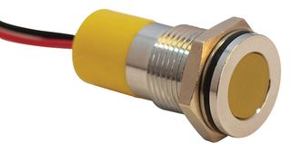 APEM Q14F3CXXY12E LED Panel Mount Indicator, Bright Chrome Bezel, Yellow, 12 VDC, 14 mm, 20 mA, 4 mcd, IP67