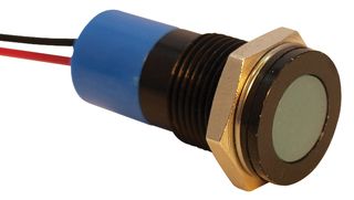 APEM Q14F3BXXB24E LED Panel Mount Indicator, Black Chrome Bezel, Blue, 24 VDC, 14 mm, 20 mA, 10 mcd, IP67