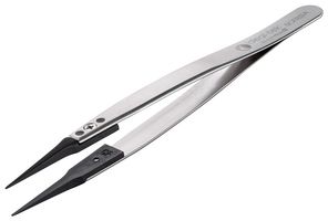 IDEAL-TEK 5CFR.SA Tweezer, Replaceable Tips, ESD, 130 mm, Stainless Steel Body, Carbon Fibre Tip