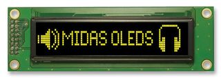 MIDAS DISPLAYS MCOB100016EV-YP Graphic OLED, 100 x 16, Yellow on Black, 5V, Parallel, 116mm x 37mm, -40 °C