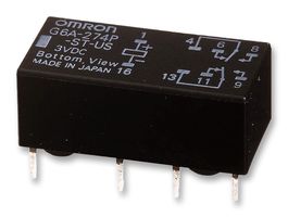 ARATAS G6AU-274P-ST-US DC5 Signal Relay, 5 VDC, DPDT, 2 A, G6A Series, Through Hole, Latching Single Coil