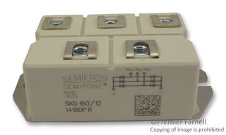 SEMIKRON SKD 160/12 Bridge Rectifier, Three Phase, 1.2 kV, 205 A, Module, 5 Pins, 1.65 V