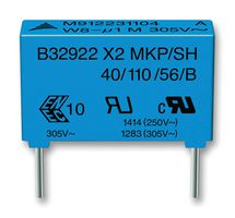 TDK B32922D3334K000 Safety Capacitor, Metallized PP, Radial Box - 2 Pin, 0.33 µF, ± 10%, X2, Through Hole