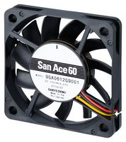 SANYO DENKI 9GA0612G9001 DC Axial Fan, 12 V, Square, 60 mm, 10 mm, Ball Bearing, 21.9 CFM