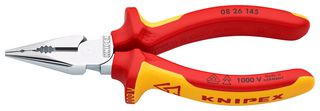 KNIPEX 08 26 145 Combination Pliers, Needle Nose, Pointed Jaw, VDE Insulated Grips, 145mm Length