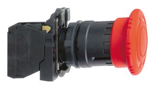 SCHNEIDER ELECTRIC XB5AS8445 Emergency Stop Switch, SPST-NO, SPST-NC, Turn to Release, Screw Clamp, 6 A, 120 V
