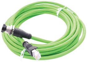 METZ CONNECT 142M4D25005 Sensor Cable, D-Code, Cat5, RJ45 Plug, M12 Receptacle, 4 Positions, 500 mm, 19.6 "