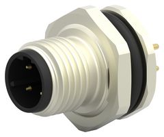 TE CONNECTIVITY T4140512041-000 Sensor Connector, M12, Male, 4 Positions, PCB Pin, Straight Panel Mount