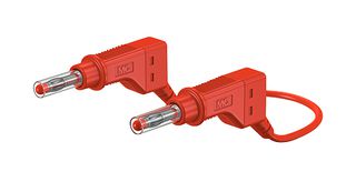 STAUBLI 66.9407-050-22 Banana Test Lead, 4mm Stackable Banana Plug, 4mm Stackable Banana Plug, 19.6 ", 500 mm, Red, 32 A