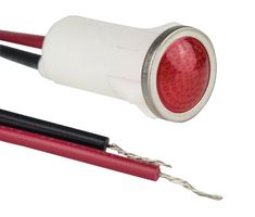 CHICAGO MINIATURE LIGHTING 1031D1 Neon Indicator, Snap In, 250 VAC, Wire Leaded, Red, 12.7 mm, Dome, 1.9 mA