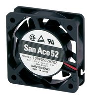 SANYO DENKI 109P0512H702 DC Axial Fan, 12 V, Square, 52 mm, 15 mm, Ball Bearing, 9 CFM