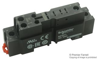 SCHNEIDER ELECTRIC RPZF1 Relay Socket, DIN Rail, Screw, 5 Pins, 16 A, 250 VAC, RPZ Series