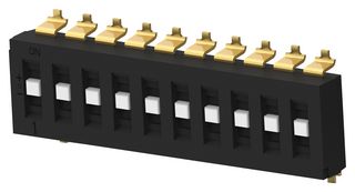 TE CONNECTIVITY - ALCOSWITCH TDS10SGRNTR04 DIP / SIP Switch, Recessed Type, 10 Circuits, Slide, Surface Mount, SP3T, 24 V, 25 mA