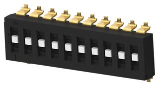 TE CONNECTIVITY - ALCOSWITCH TDS10SGRSTU04 DIP / SIP Switch, Recessed Type, 10 Circuits, Slide, Surface Mount, SP3T, 24 V, 25 mA