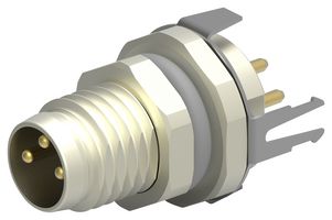 TE CONNECTIVITY T4040034031-000 Sensor Connector, M8, Male, 3 Positions, PCB Pin, Straight Panel Mount