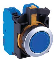 IDEC CW4L-M1E01Q4S Industrial Pushbutton Switch, Flush Silhouette, CW Series, 22.3 mm, SPST-NC, Momentary, Flush, Blue