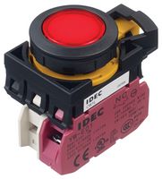 IDEC CW1L-M1E01Q4R Industrial Pushbutton Switch, Flush Silhouette, CW Series, 22.3 mm, SPST-NC, Momentary, Flush, Red