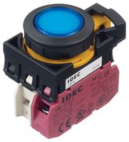 IDEC CW1L-M1E01Q4S Industrial Pushbutton Switch, Flush Silhouette, CW Series, 22.3 mm, SPST-NC, Momentary, Flush, Blue