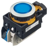 IDEC CW4L-M1E10Q4S Industrial Pushbutton Switch, Flush Silhouette, CW Series, 22.3 mm, SPST-NO, Momentary, Flush, Blue