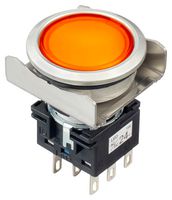 IDEC LBW6ML-A1RT64WA Industrial Pushbutton Switch, Flush Silhouette, LBW Series, 22 mm, DPDT, Maintained, Flush, White