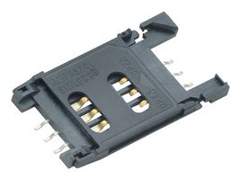 AMPHENOL COMMUNICATIONS SOLUTIONS C707 10M006 500 2A Memory Card Connector, SIM / SAM, Hinged, 6 Contacts, Copper Alloy, Gold Plated Contacts