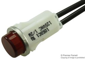 VCC / VISUAL COMMUNICATIONS COMPANY 1050C1 Neon Indicator, Non-Relampable, 125 VAC, Wire Leaded, Red, 12.7 mm, Round with Flat Top