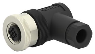 TE CONNECTIVITY T4112401041-000 Sensor Connector, PG7/4-6mm, M12, Female, 4 Positions, Screw Socket, Right Angle Cable Mount