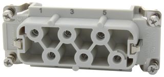 MOLEX 93601-0211 Heavy Duty Connector, 93601 Series, Insert, 6 Contacts, 16B, Receptacle, Screw Socket