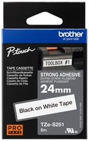 BROTHER TZES251 Label Printer Tape, TZE Series, Adhesive, Laminated, Black on White, 24 mm x 8 m