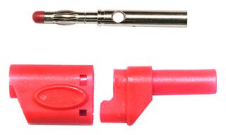 MUELLER ELECTRIC BU-3110410-2 Banana Test Connector, Plug, Cable Mount, 45 A, 600 V, Nickel Plated Contacts, Red