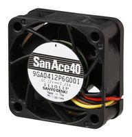 SANYO DENKI 9GA0412P6H001 DC Axial Fan, 12 V, Square, 40 mm, 20 mm, Ball Bearing, 11.7 CFM
