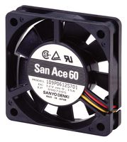 SANYO DENKI 109P0612H701 DC Axial Fan, 12 V, Square, 60 mm, 15 mm, Ball Bearing, 14.1 CFM