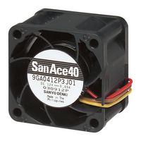 SANYO DENKI 9GA0424P3G001 DC Axial Fan, 24 V, Square, 40 mm, 28 mm, Ball Bearing, 21.5 CFM