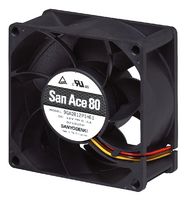 SANYO DENKI 9GA0812P1H611 DC Axial Fan, 12 V, Square, 80 mm, 38 mm, Ball Bearing, 79.4 CFM