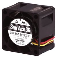 SANYO DENKI 9GX3612P3K001 DC Axial Fan, 12 V, Square, 36 mm, 28 mm, Ball Bearing, 24.4 CFM
