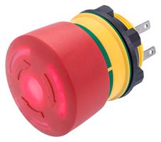 EAO 84-5321.2B20 Emergency Stop Switch, SPST-NC, Twist to Release, Quick Connect, 3 A, 250 V