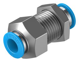 FESTO QSS-8-F Pneumatic Fitting, Push-In Bulkhead Fitting, M16, 14 bar, 8 mm, Brass, QSS