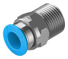 FESTO 153008 Pneumatic Fitting, Push-In Straight Connector, R3/8, 14 bar, 10 mm, Brass, QS