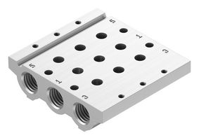 FESTO VABM-L1-14S-G14-3 Manifold Rail, 3 Outlet, G1/4, VABM Series, VUVG-S14 Solenoid/G1/8 In-Line Valves
