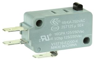 HONEYWELL V15T16-EZ200-K Microswitch, Standard, Pin Plunger, SPDT, Quick Connect, 16 A