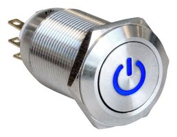 BULGIN LIMITED MPI005PTELSBL12 Vandal Resistant Switch, MPI005 Series, 19 mm, SPDT, Latching, Round