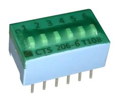 CTS 206-6ST DIP / SIP Switch, 6 Circuits, Slide, Through Hole, SPST, 50 V, 100 mA