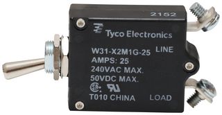 TE CONNECTIVITY - POTTER&BRUMFIELD W31-X2M1G-25 Thermal Circuit Breaker, Toggle Actuator, W31 Series, 25 A, 1 Pole, 50 V, 240 V, Panel