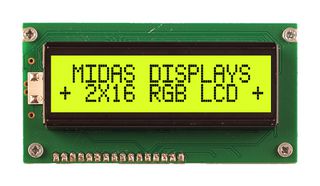 MIDAS DISPLAYS MD21605A6W-FPTLRGB Alphanumeric LCD, 16 x 2, Black on RGB, 5V, Transflective
