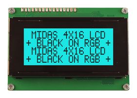 MIDAS DISPLAYS MD41605A6W-FPTLRGB Alphanumeric LCD, 16 x 4, Black on RGB, 5V, Transflective