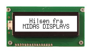 MIDAS DISPLAYS MC21605A6WM-FPTLW-V2 Alphanumeric LCD, 16 x 2, Black on White, 5V, Parallel, English, Scandinavian, Transflective